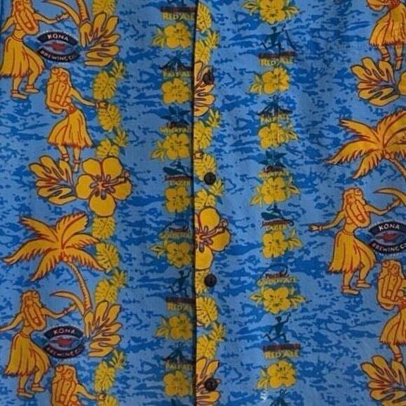 Vtg 90s UTY Apparel Hawaiian Shirt Mens XL Blue Yellow Button Front Short Sleeve - Picture 6 of 14